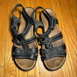 Black Leather Clarks Sandals